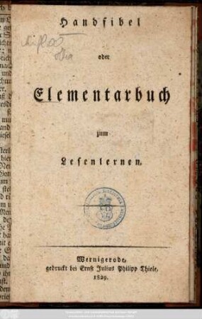 Handfibel oder Elementarbuch zum Lesenlernen