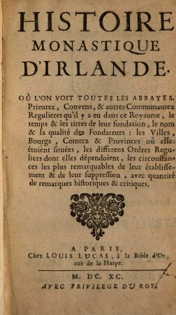 Histoire monastique d'Irlande