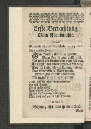 Erste Betrachtung. Vom Abendmahle.
