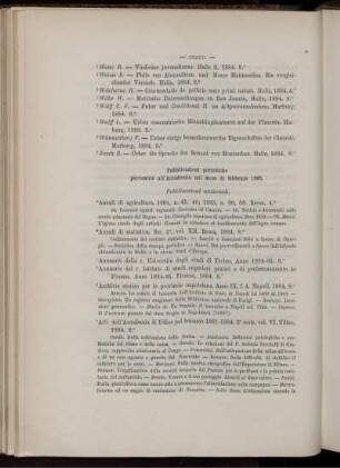 Pubblicazioni periodiche pervenute all' Accademia nel mese di febbraio 1885.