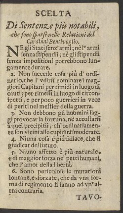 Scelta Di Sentenze più notabili, che sono sparse nelle Relationi del Cardinal Bentivoglio.