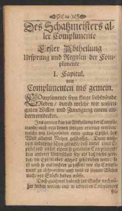 I. Capitul. von Complimenten ins gemein.
