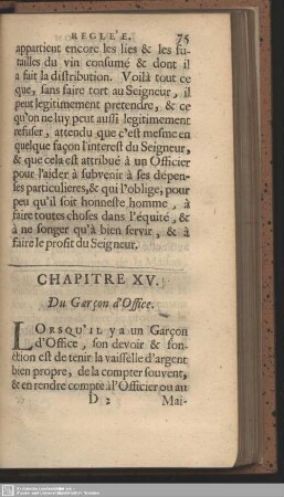 Chap. XV. Du Garçon d'Office