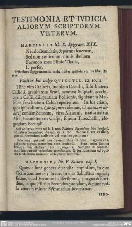 Testimonia Et Iudicia Aliorum Scriptorum Veterum