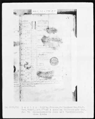 Annales Colbazenses (Kloster Colbaz), Calendarius ecclesiasticum, Sermones Mauricii episcopus Parisiensis — Annales Colbacenses und Calendarius ecclesiasticum, Folio 1 recto - 33 verso — ---, Folio ---Tierkreiszeichen Krebs, Folio 30recto