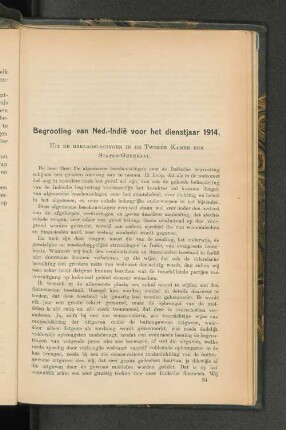 Aanteekeningen betreffende de begrooting van Nederlandsch-Indië voor het dienstjaar 1914.