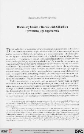 Drewniany kościól w Racławicach Olkuskich i przemiany jego wyposażenia