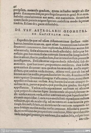 De usu Astrolabii Geometrico, Capitulum III.