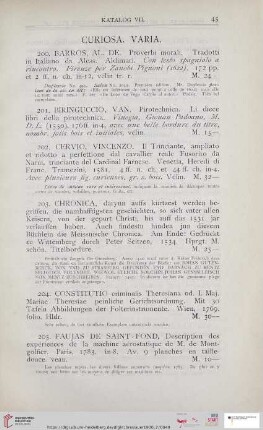 Curiosa. Varia (Nr. 200 - 221)