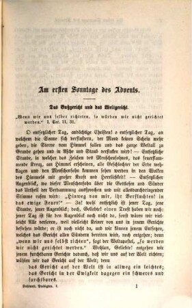 Predigten auf alle Sonn- und Festtage des Kirchenjahres, 1. I. Theil, enth. die Sonn- und Festtage vom Advent bis Pfingsten
