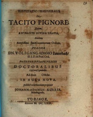 Disp. inaug. de tacito pignore
