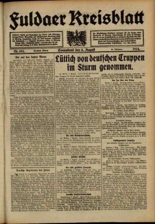 Erste Ausgabe vom Samstag, den 08. August 1914.