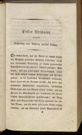 Erster Abschnitt. Ursprung und Anfang meiner Leiden.