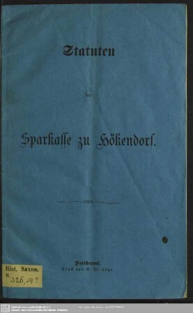 Statuten der Sparkasse zu Hökendorf