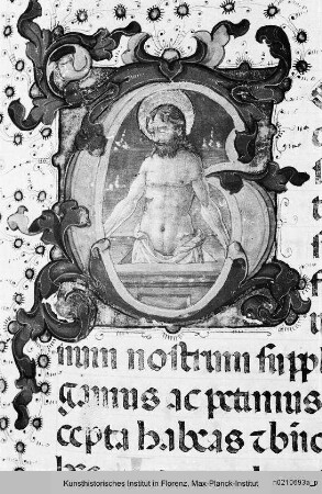Missale Romanum : Buchseite mit Text und historisierter Initiale T (?): Ecce Homo