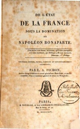 De l'état de la France sous la domination de Napoléon Bonaparte