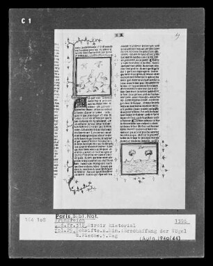 Miroir historial, fol. 29, Erschaffung der Vögel und Fische, 5. Tag