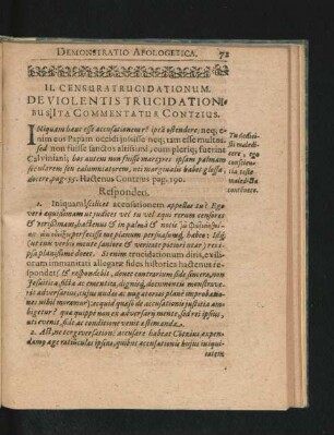 II. Censura Trucidationum. De Violentis Trucidationibus Ita Commentatur Contzius.