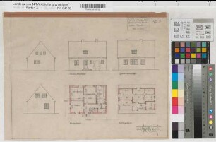 Gütersloh (Gütersloh) Einfamilienhaus ohne Stall Grundrisse, Ansichten (1930) 1 : 100 34 x 43 Zeichnung Westfälische Heimstätte Wohnungsgesellschaft Münsterland