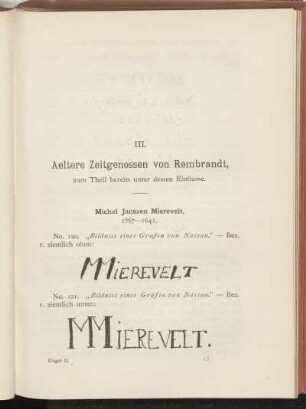III. Aeltere Zeitgenossen von Rembrandt, zum Theil bereits unter dessen Einflusse.