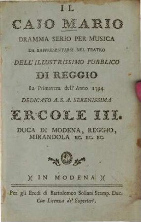 Il Cajo Mario : Dramma serio per musica