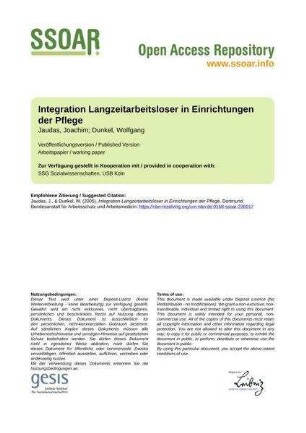 Integration Langzeitarbeitsloser in Einrichtungen der Pflege