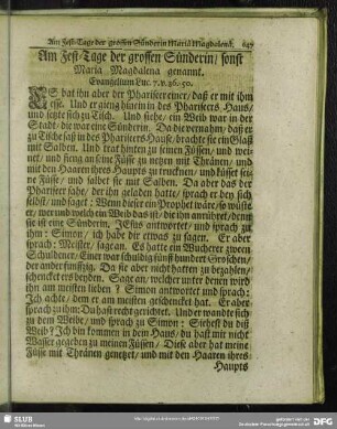 Am Fest-Tage der grossen Sünderin, sonst Maria Magdalena genannt