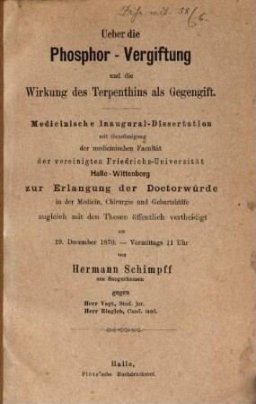 Ueber die Phosphor-Vergiftung und die Wirkung des Terpenthins als Gegengift : Inaug.-Diss.