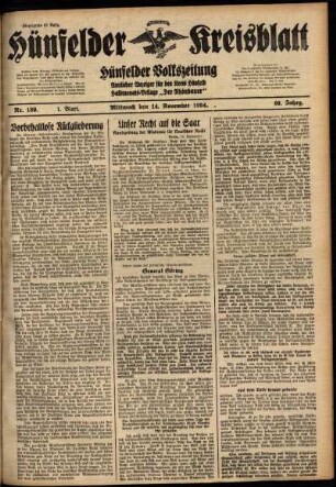 Erste Ausgabe vom Mittwoch, den 14. November 1934.