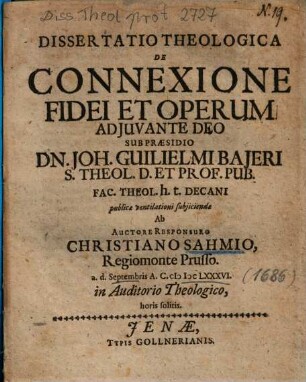 Dissertatio Theologica De Connexione Fidei Et Operum