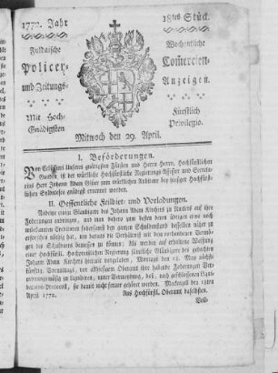18tes Stück, Ausgabe vom 29. April 1772