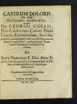 Castrum Doloris BB. MM. Viri Nobilißimi, Amplißimi & Consultissimi ...