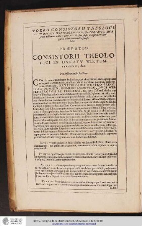 Praefatio consistorii theologici in ducatu wirtembergensi