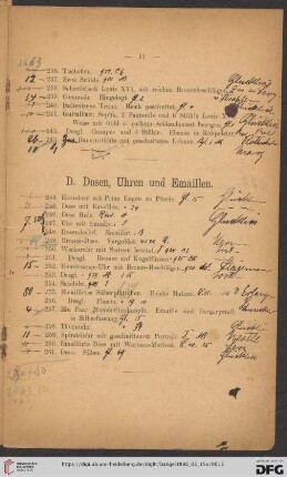 D. Dosen, Uhren und Emaillen (Nr. 244 - 261)