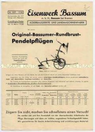 Pflüge des Eisenwerkes Bassum