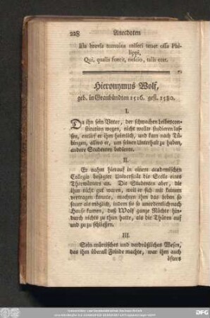 Hieronymus Wolf, geb. in Graubündten 1516. gest. 1580.