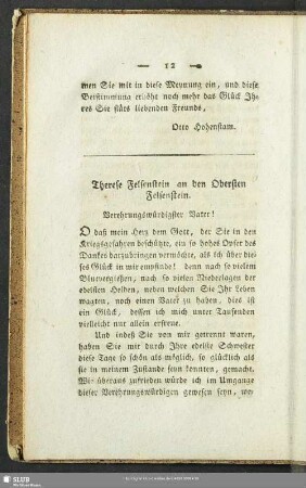 Therese Felsenstein an den Obersten Felsenstein