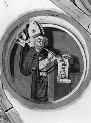 Heiliger Augustinus : Heiliger Augustinus. Deckenmalerei (1505; Simon von Taisten). Dellach im Drautal, Schloss Stein, Kapelle