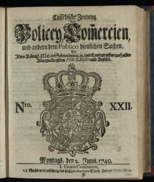Nro. XXII, Montags, den 2. Junii 1749
