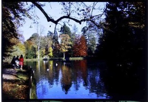 Donaueschingen: am Teich, links rote Person