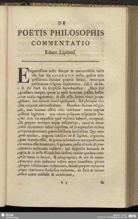 De Poetis Philosophis Commentatio Editor. Lipsiens.