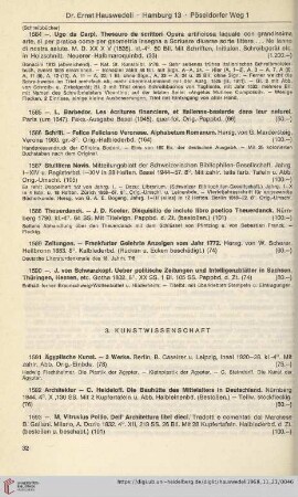 3. Kunstwissenschaft (Nr. 1591 - 1644a)