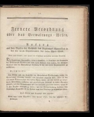 Fernere Verordnung über das Verwaltungswesen