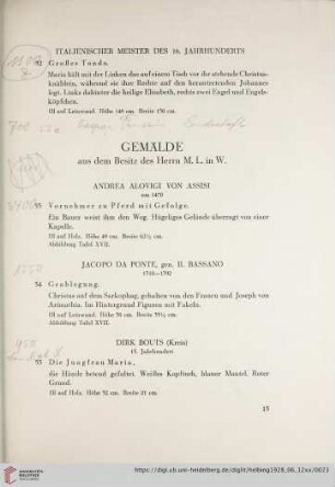 Gemälde aus dem Besitz des Herrn M.L. in W. (Nr. 53-69)