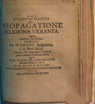 Disquisitio politica De propagatione religionis violenta