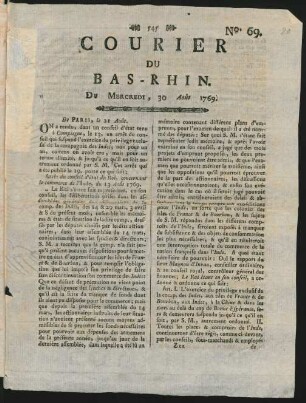 Courier du Bas-Rhin Nr. 69 (30. Aug. 1769)