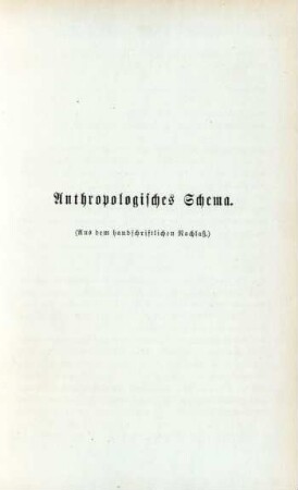 Anthropologisches Schema (Aus dem handschriftlichen Nachlaß)