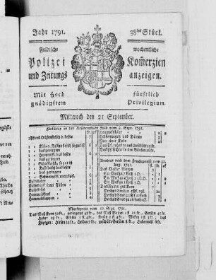 38tes Stück., Ausgabe vom 21. September 1791