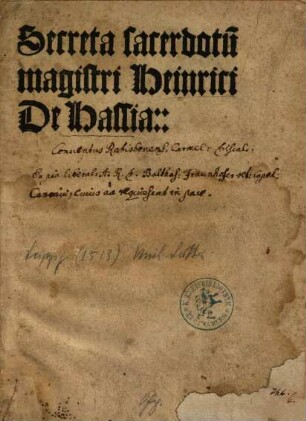 Secreta sacerdotu[m] magistri Heinrici De Hassia