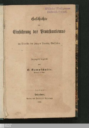 Geschichte der Einführung des Protestantismus im Bereiche der jetzigen Provinz Westfalen